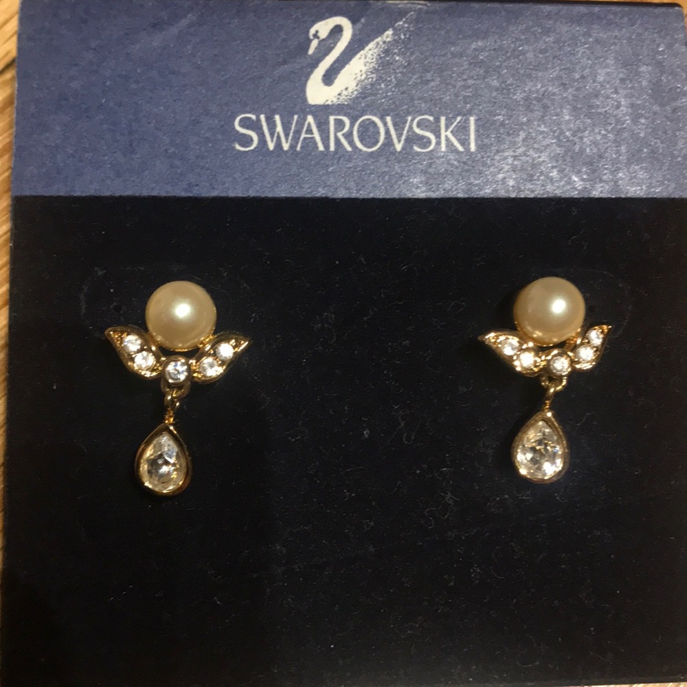 Swarovski Angel Earrings Coquette Coastal Crystal post Pearl jewel vintage